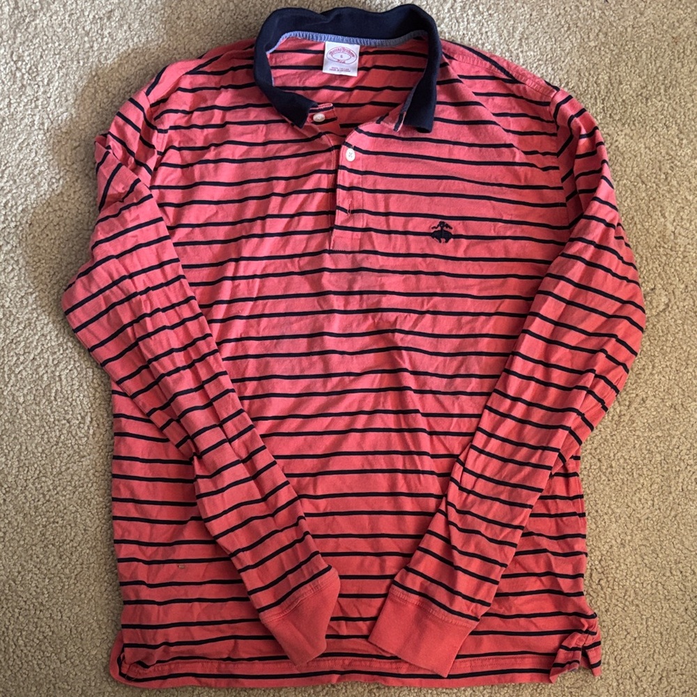 Men's Striped Polo Shirt - Pink and Navy